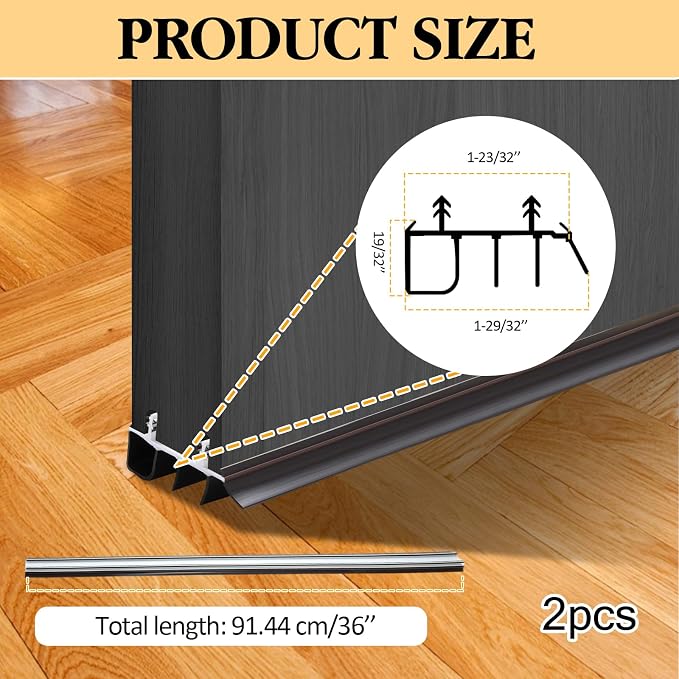 2 Pcs 36" Vinyl Replacement Door Bottom, Double Bubble Kerf Door Sweep Door - Image 2