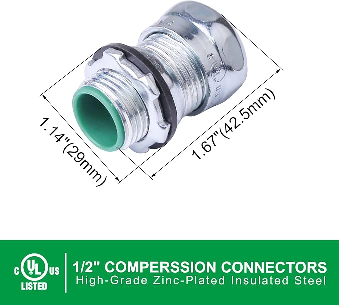 10 Pcs 1/2 Inch EMT Raintight Compression Connectors, Zinc Plated Steel - Image 2