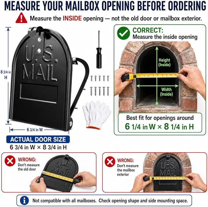 Mailbox Door Replacement Panel 6 1/4" W x 8 1/4" H, Smooth Mail Flow Flat-Head - Image 2