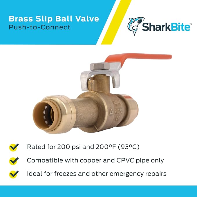 SharkBite 1/2 Inch Slip Ball Valve, Push to Connect Brass Plumbing Fitting - Image 4