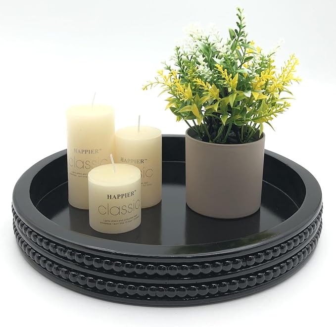 Carah & Cossh Round Wooden Tray, Round Modern Decorative Tray by CarahCossh
