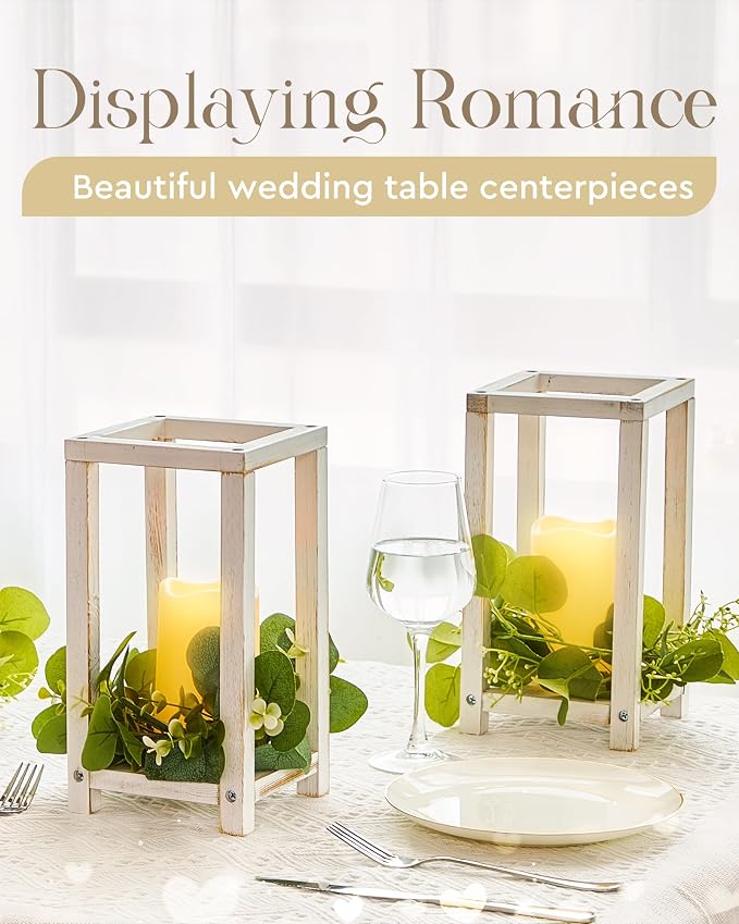 Huquary 16 Pcs Wooden Wedding Lantern Centerpiece Includes 8 Rustic Wooden - Image 4