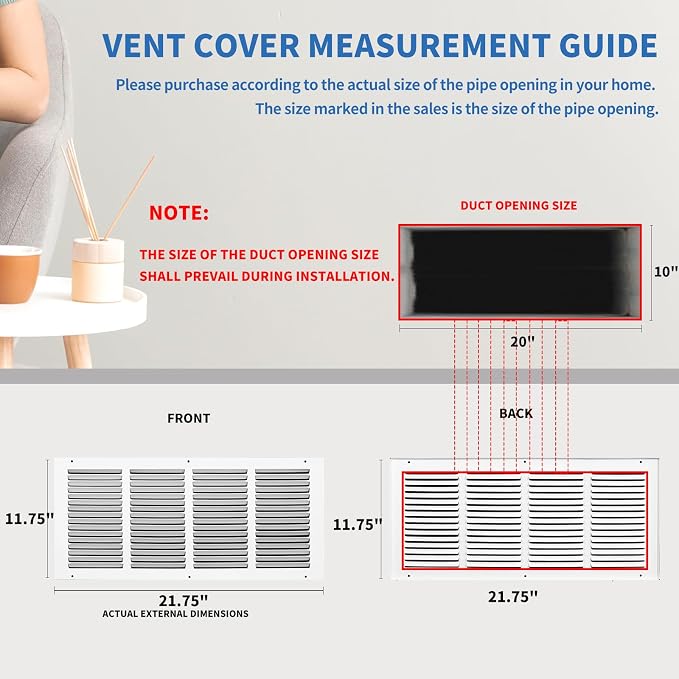20x10 Return Air Grille, Air Return Vent Cover, AC Vent Cover, Cold Air Return - Image 3