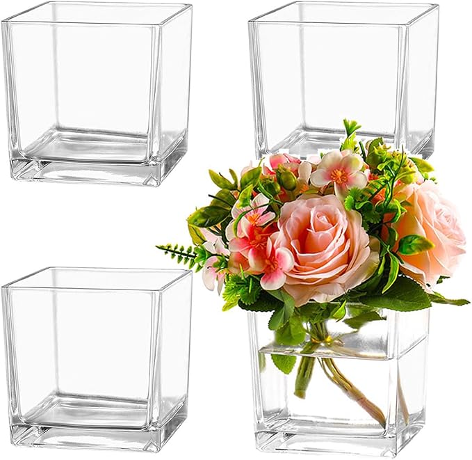 Square Glass Vases Set of 4, Square Vase by MARTAGE