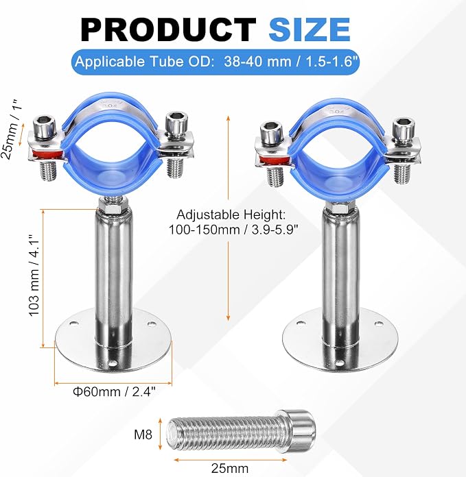 HARFINGTON 2 Set Wall Mount Ceiling Mount Pipe Supports 304 Stainless Steel - Image 2