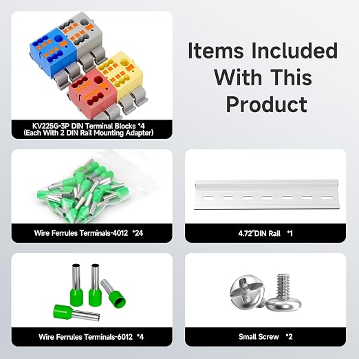 4Pcs KV225G DIN Rail Terminal Blocks, 3-Pole 1 in 6 Out Push-in | 3-Pole 1 in 6 - Image 3