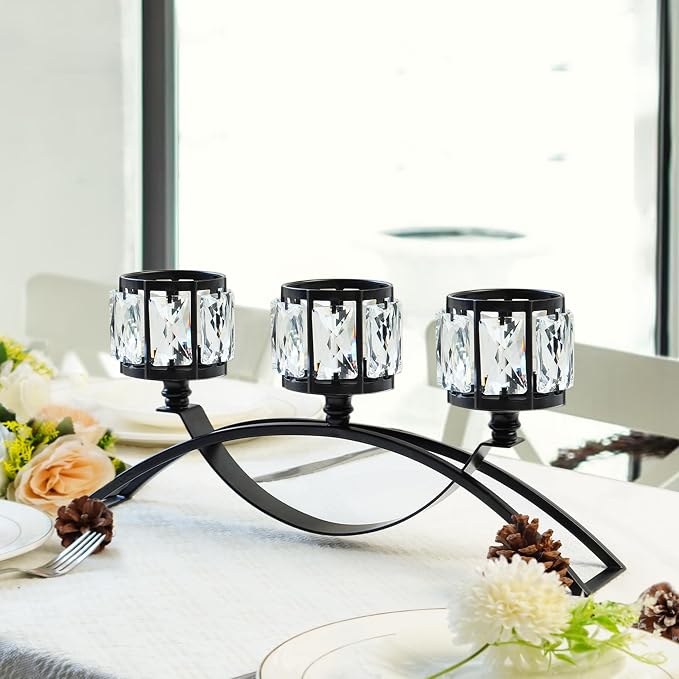 3 Arms Crystal Bowl Tealight Candelabra Votive Candle Stand, Wedding - Image 6