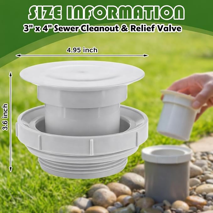 Novabright 3 x 4 Inches Sewer Cleanout Relief Valve White PVC Relief Valve - Image 2