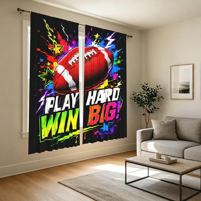 Play Hard Win Big Football Window Curtains 2 Panels Set, 52 X 84 Inch Polyester - Image 7