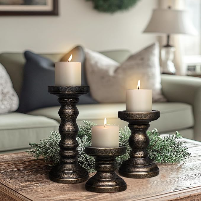 Candle Holder for Pillar Candle Set of 3, Farmhouse Wood Candle Holder - Image 4