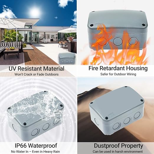 4PK Electrical Junction Box, Nineleaf IP66 Weatherproof Junction Box, 4.9"x - Image 4