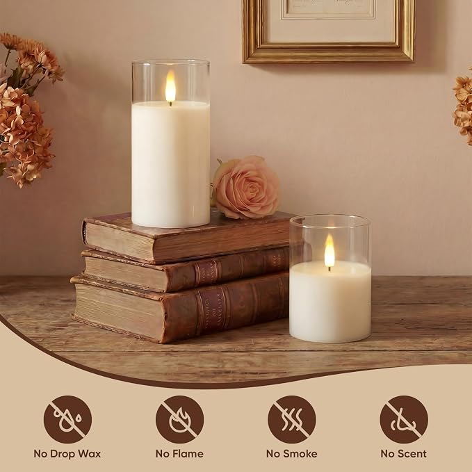 Amagic White Glass Real Wax Flameless LED Pillar Candles - Image 2