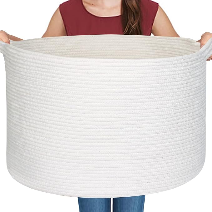 White Cotton Rope Storage Basket, XL Soft Toy Bin by MEGASKET