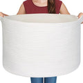 White Cotton Rope Storage Basket, XL Soft Toy Bin by MEGASKET