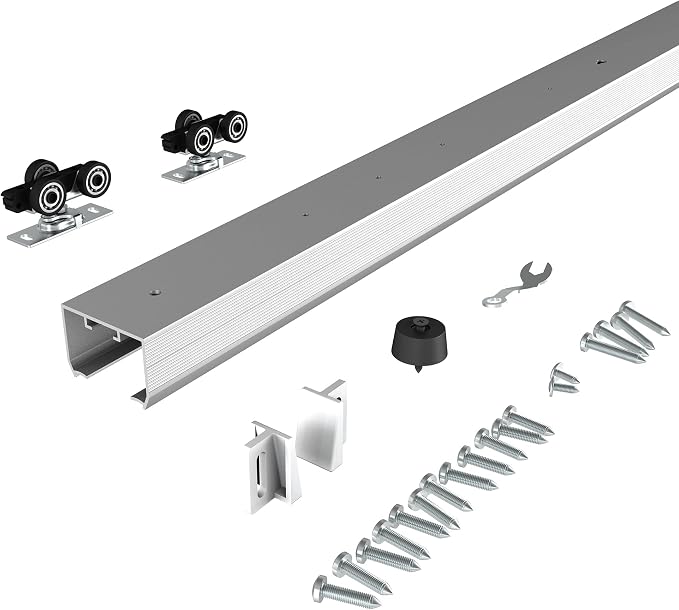JUBEST 8FT Commercial Grade Pocket Door Hardware and Track Set, Sliding Door by JUBEST