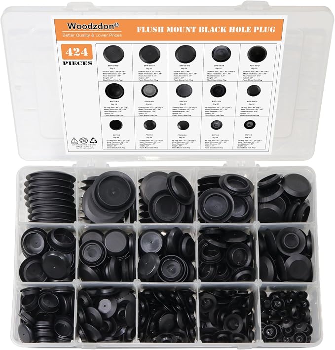 424pcs Flush Mount Black Plastic Hole Plug Assortment - Image 8