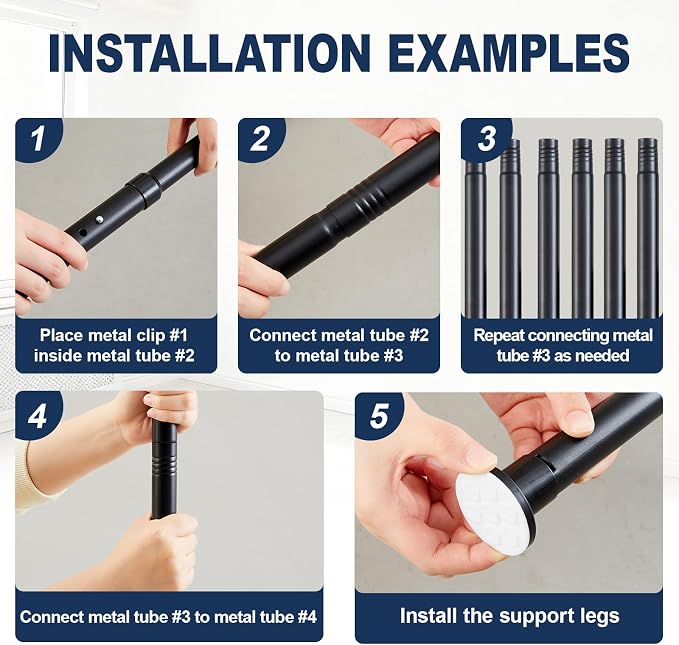 Geelin 10FT Dust Barrier Poles, 4 Pack Telescoping Steel Poles - Image 4
