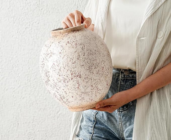 Large Round Ceramic Vase, 9.8“ H, Round & Tall, Indoor Table Living Room Decor - Image 9