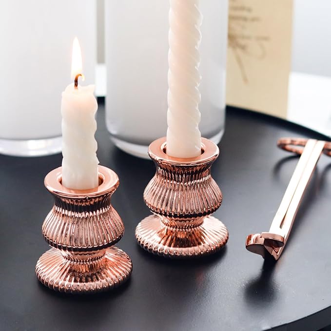 WDHODEC Pink Gold Candlestick Holders 12PCS Glass Taper Candle Holders - Image 5
