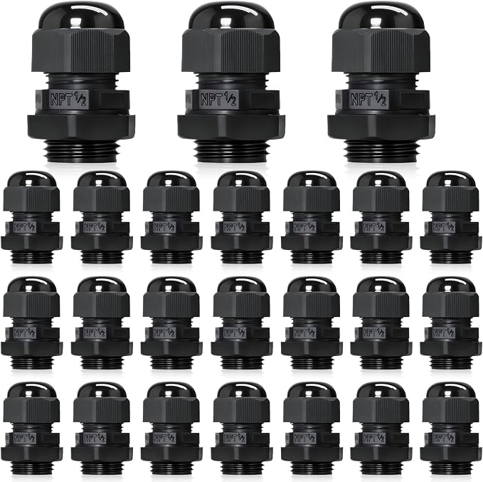 24 Pcs 1/2" NPT Black Adjustable Cable Glands by Wocloer