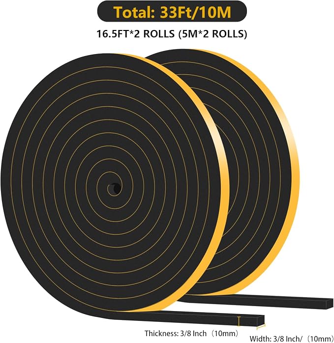 Foam Tape, Weather Stripping, High Density CR, Soundproof, 3/8 in x 3/8 in x - Image 2