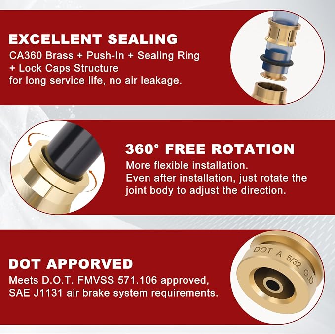 DOT Approved Male Straight Brass Union 5/32" Tube x 1/16" NPT, Quick Connect - Image 4