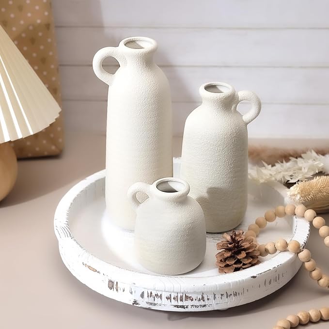 White Ceramic Vase Set of 3 - Image 6