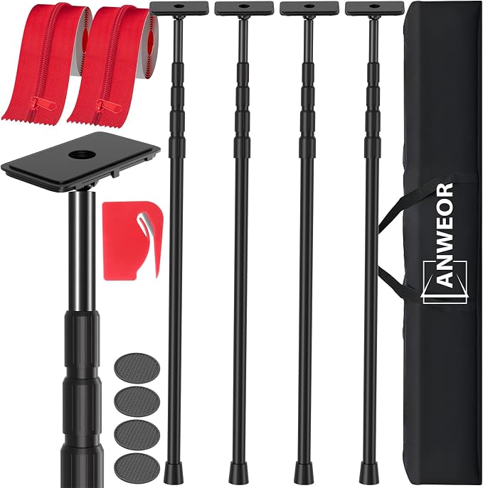 12FT Dust Barrier Poles Kit, Spring Retractable Zipper Wall Poles by ANWEOR