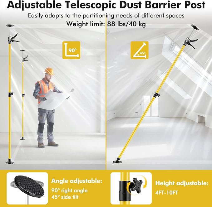 4PK Dust Barrier Poles, 10FT Adjustable Containment Kit - Image 6