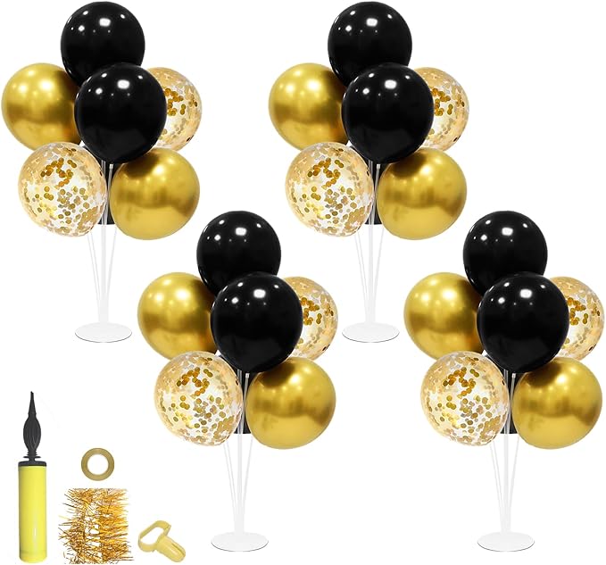 ZJDHPTY 4 Set Black and Gold Balloon Stand Table Centerpieces Party Decor | by ZJDHPTY