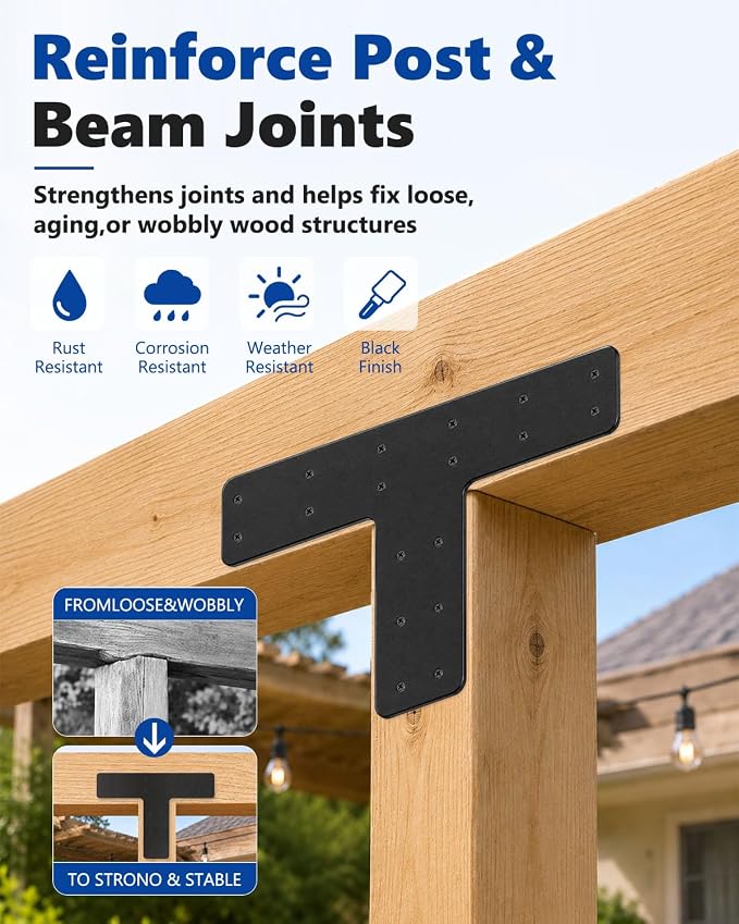 4 Pcs T Post Timber Brackets, 6x6 Lumber, T Brackets - Image 3