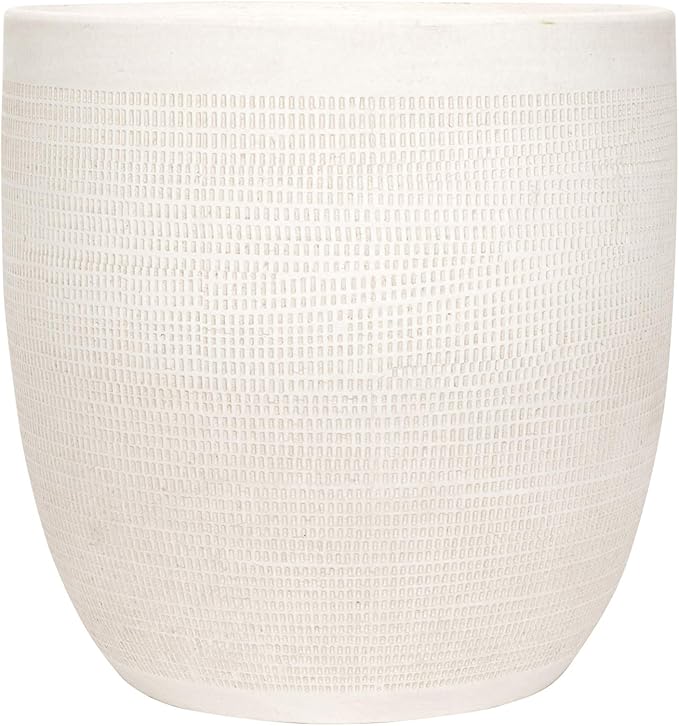 Creative Co-Op Large Matte White Embossed Stoneware Planter by Unknown