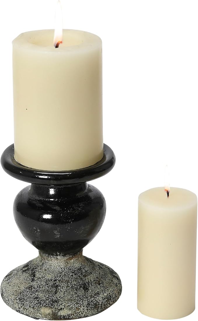 Creative Co-Op 2-Tone Sculptural Terracotta Pillar Candle Holder, Distressed - Image 8