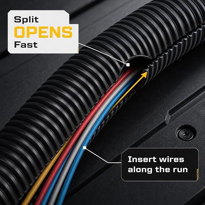 GS Power 1/2 Inch x 50ft Split Wire Loom Tubing, Split Cable Sleeve Cord - Image 4