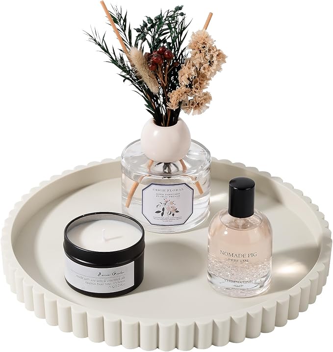 Round Bathroom Tray Perfume Organizer Coffee Table Decor, Heat-Resistant by Heagoale