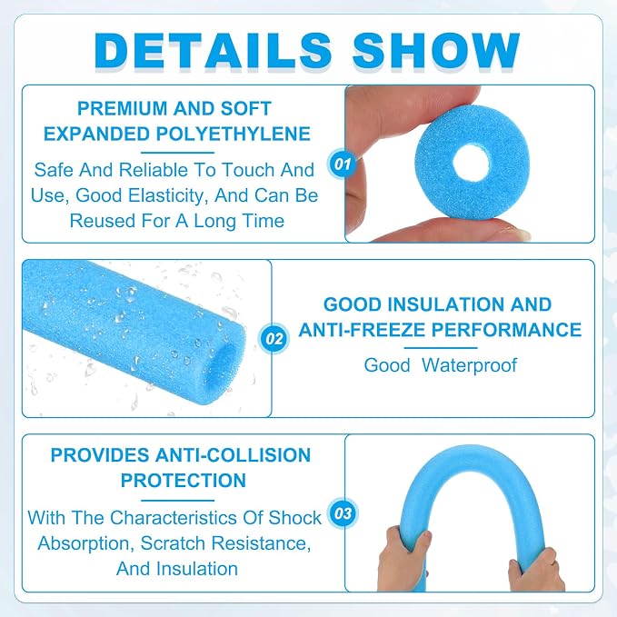 PATIKIL Pipe Insulation Foam Tube Foam Pipe Tubing Covers Blue 2Pcs | 1/2" ID x - Image 3