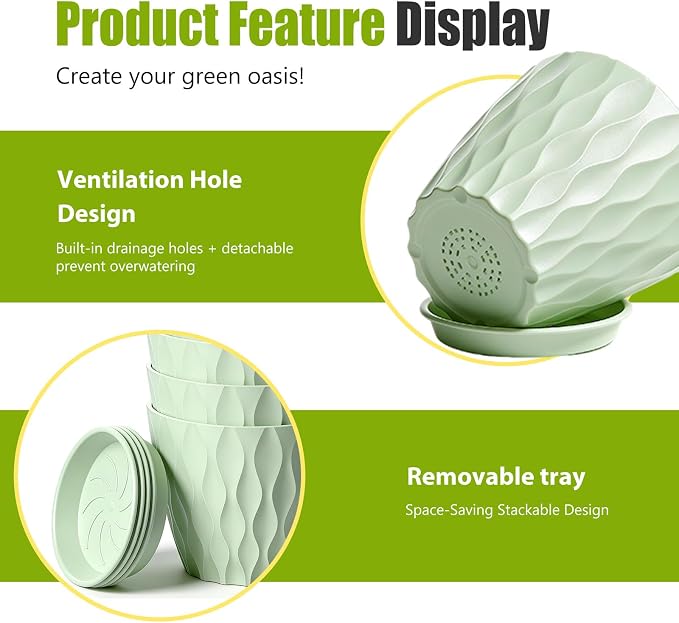 8 Inch Plastic Plant Pots, Planters - Image 6