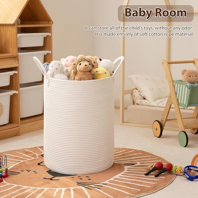 OIAHOMY 60L Nursery Hamper Laundry Basket Laundry Hamper White | collapsible - Image 3