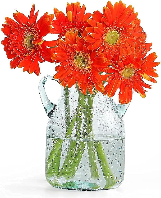 MDLUU Seeded Glass Vase, 4.6" W x 6.7" H, Double Ear Design, Coastal Modern - Image 2