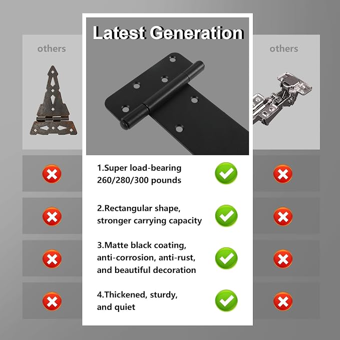 4 Pack 5" Door Hinges, 260 Lbs Capacity Heavy Duty Gate Hinges | Matte black - Image 7