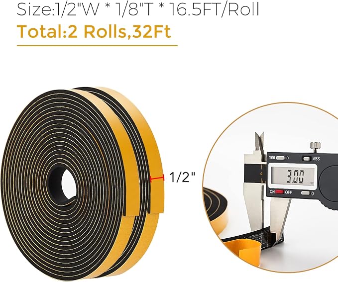 Ravinte Weather Stripping Door Seal, 1/2 x 1/8 Adhesive Foam Tape, 32 FT | - Image 3