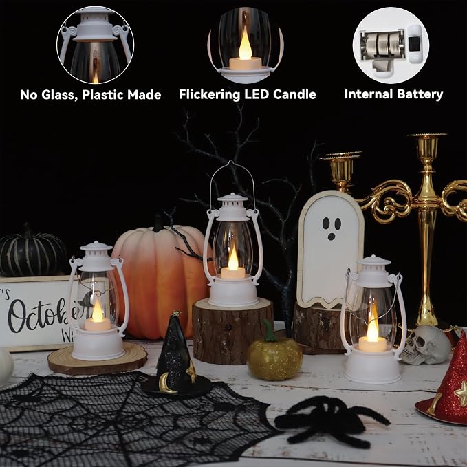 12Pcs Mini White Lanterns for Western Halloween Christmas – 6Inch Candle - Image 3