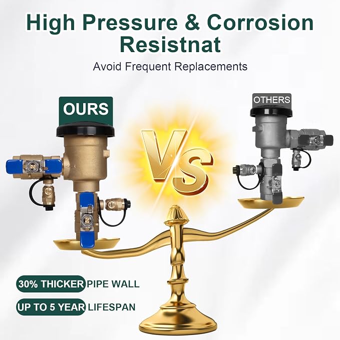 1/2" Brass Pressure Vacuum Breaker, Max 400PSI Sprinkler Backflow Preventer - Image 6