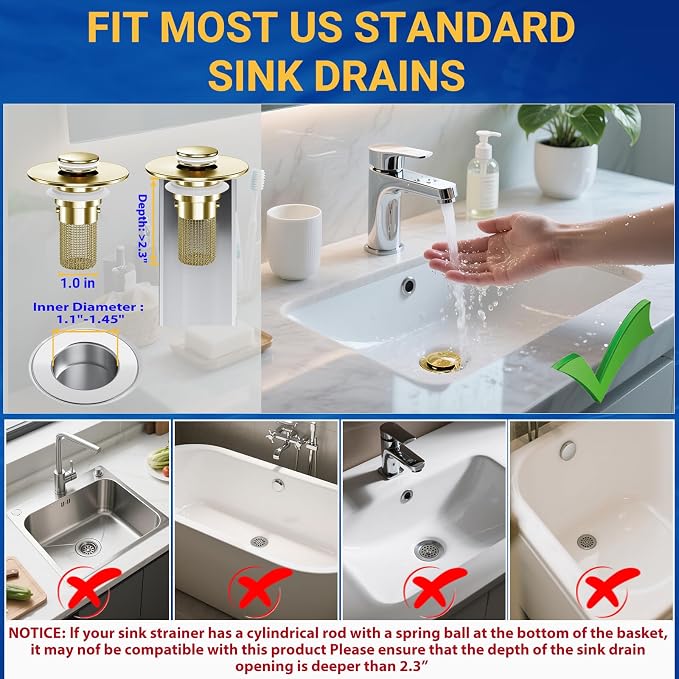 Bathroom Sink Drain Strainer, Pop-Up Bathroom Sink Stopper - Image 6