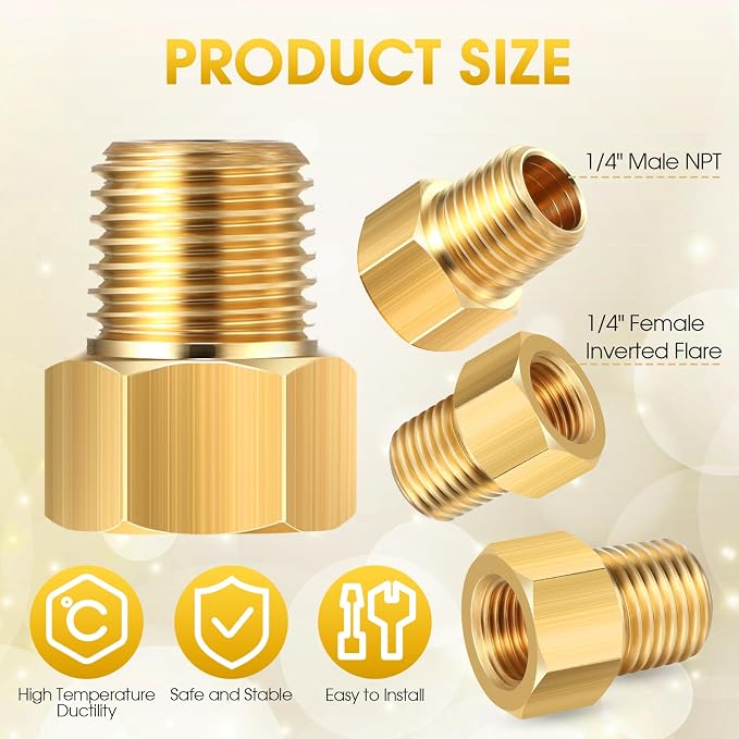 Frienda 1/4 Inch Male NPT x 1/4 Inch Female Inverted Flare Propane Fitting NPT - Image 2