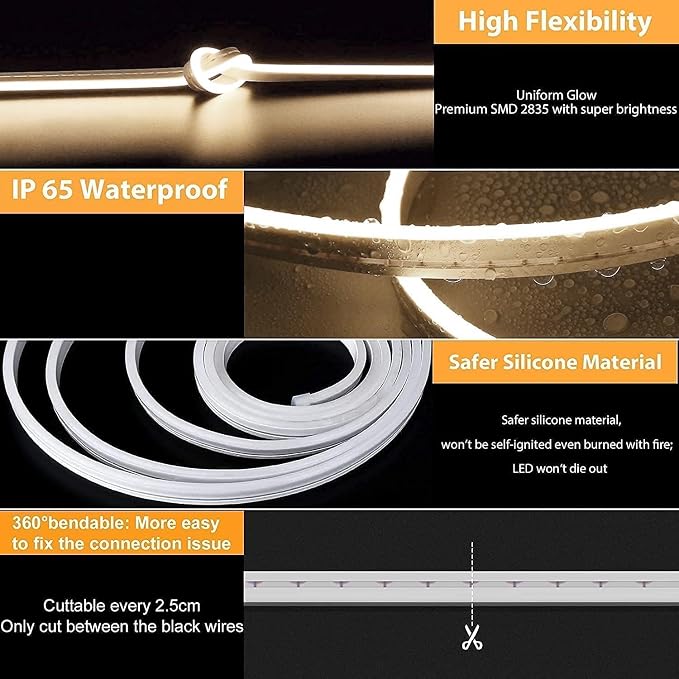Lamomo LED Neon Lights, 12V Neutral White Dimmable LED Strip Lights, 16.4ft/5m - Image 4