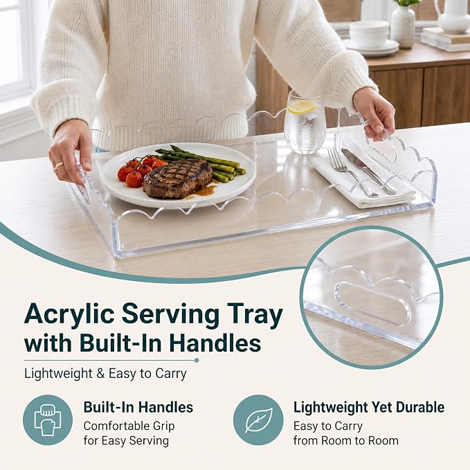 17 x 12 Inch Scalloped Clear Acrylic Serving Tray - Image 4