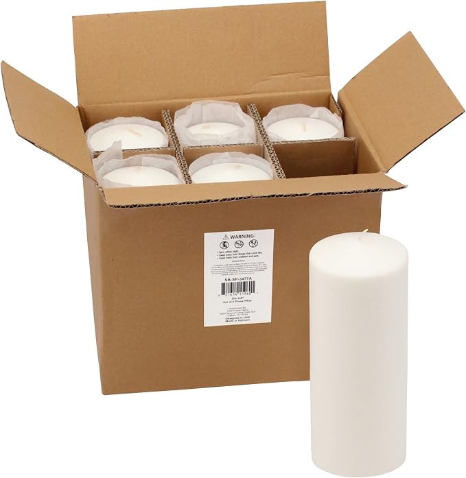 Stonebriar 6 Tall 3 x 8 Inch 80 Hour Long Burning Unscented White Wax Pillar - Image 7
