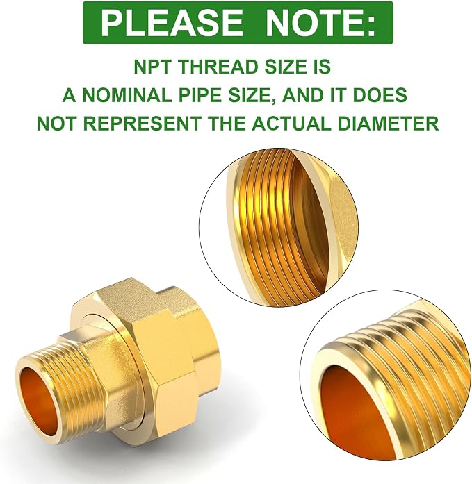 1PCS Brass Union，3/4" NPT Male x 3/4" NPT Female Brass Pipe Fitting - Image 3