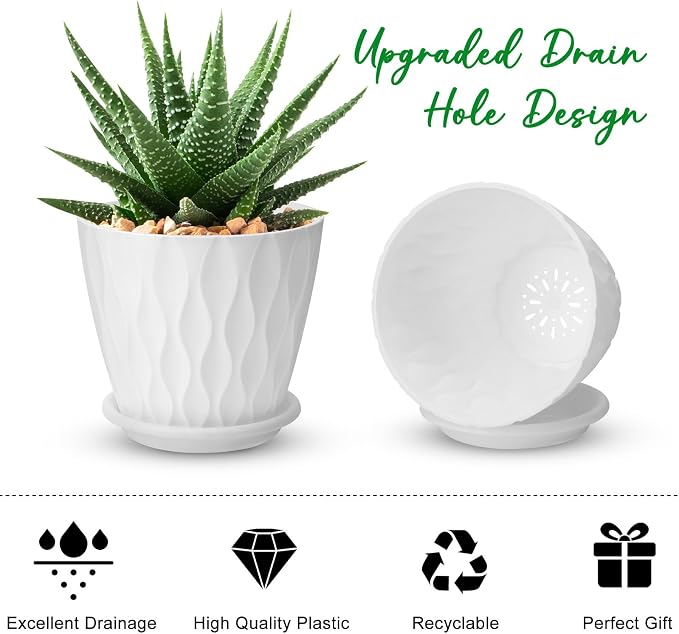 YNNICO 4 inch Plant Pots, 5 Pack Flower Pots Outdoor Indoor, Planters - Image 3